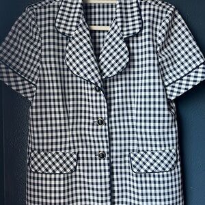 Black and White Gingham Checkered Short Sleeve Blouse